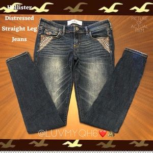 Hollister Distressed Straight Leg Mid Rise Jeans